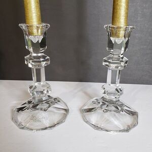 Set of 2 Elegant Austria Toscany Lead Crystal Glass Taper Candle Holders 6"